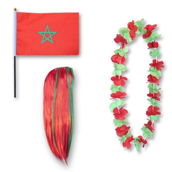 Sonia Originelli Fanset "Marokko" Morocco Blumenkette Fahne Flagge Perücke Langhaar