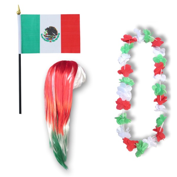 Sonia Originelli Fanset "Mexiko" Mexico Blumenkette Fahne Flagge Perücke Langhaar