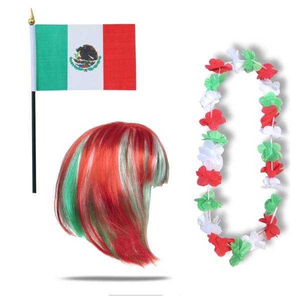 Sonia Originelli Fanset "Mexiko" Mexico Blumenkette Fahne Flagge Perücke Bob