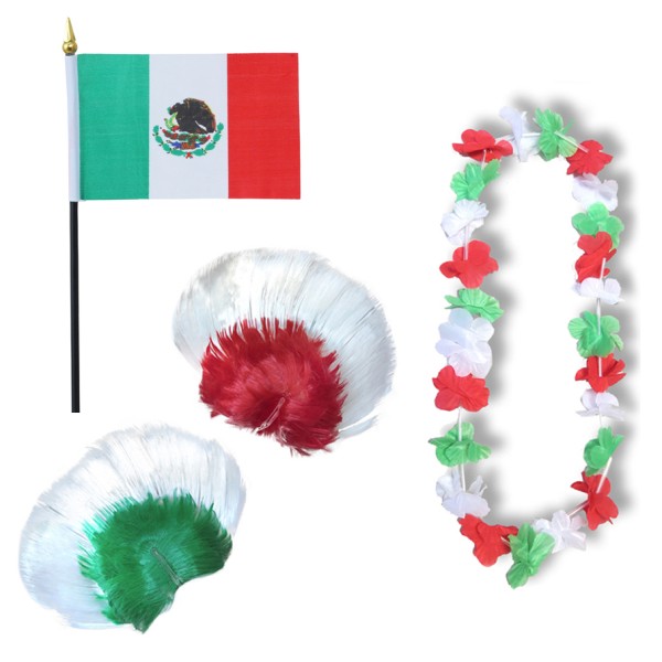 Sonia Originelli Fanset "Mexiko" Mexico Blumenkette Fahne Flagge Perücke Irokese