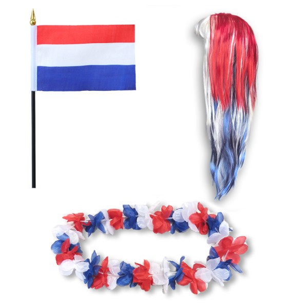 Sonia Originelli Fanset "Niederlande" Netherlands Holland Blumenkette Fahne Flagge Perücke Langhaar