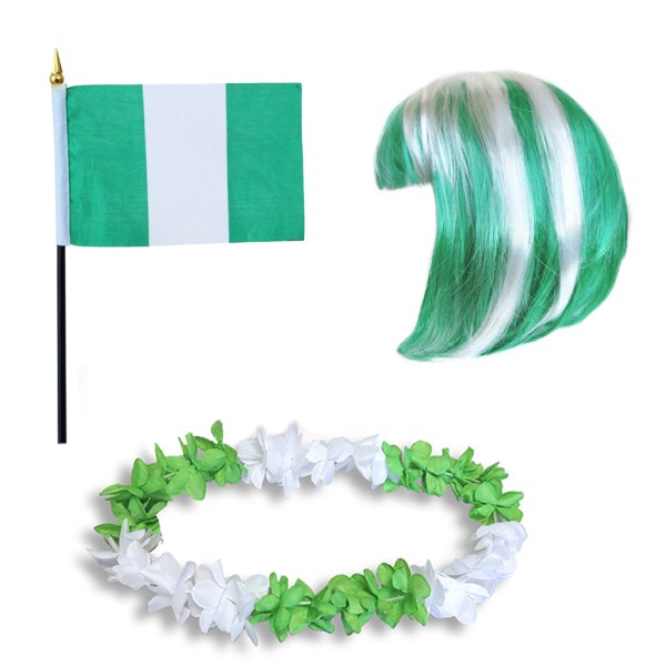 Sonia Originelli Fanset "Nigerien" Nigeria Blumenkette Fahne Flagge Perücke BOB