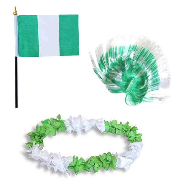 Sonia Originelli Fanset "Nigerien" Nigeria Blumenkette Fahne Flagge Perücke Irokese