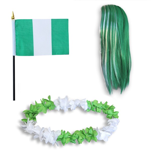 Sonia Originelli Fanset "Nigerien" Nigeria Blumenkette Fahne Flagge Perücke Langhaar