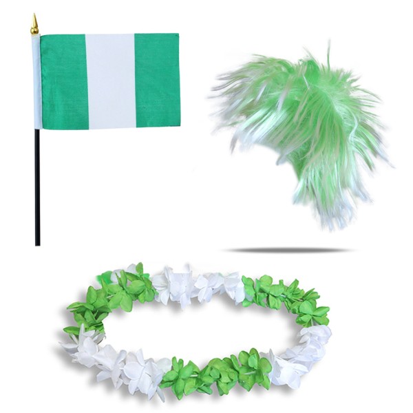 Sonia Originelli Fanset "Nigerien" Nigeria Blumenkette Fahne Flagge Perücke Wig