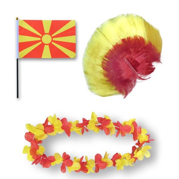 Sonia Originelli Fanset "Nordmazedonien" North Macedonia Blumenkette Fahne Flagge Perücke Irokese