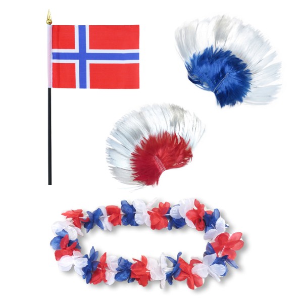 Sonia Originelli Fanset "Norwegen" Norway Blumenkette Fahne Flagge Perücke Irokese