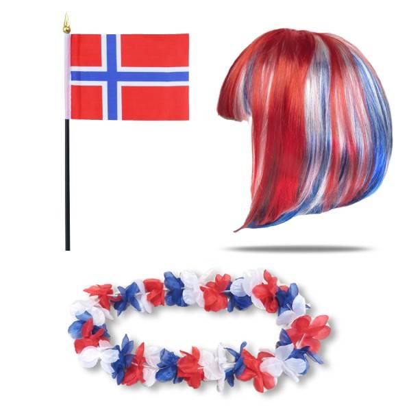 Sonia Originelli Fanset "Norwegen" Norway Blumenkette Fahne Flagge Perücke Bob