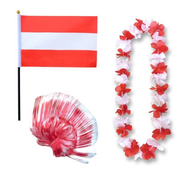 Sonia Originelli Fanset "Österreich" Austria Blumenkette Fahne Flagge Perücke Irokese