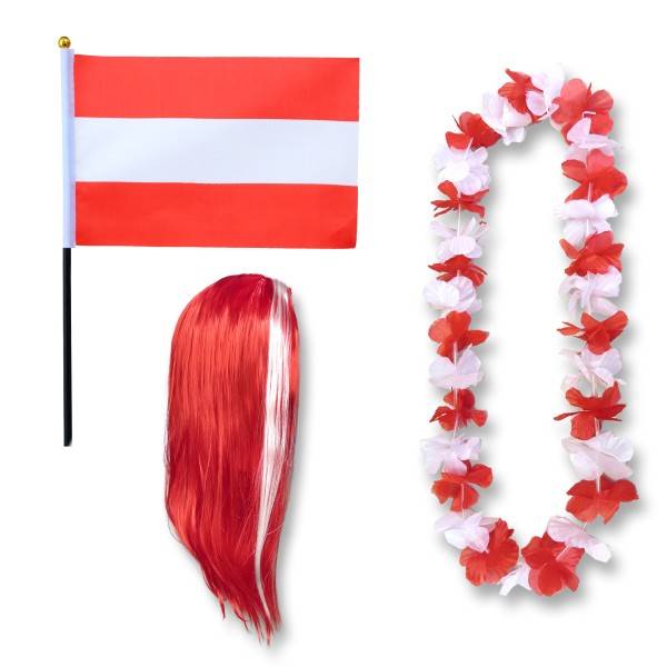 Sonia Originelli Fanset "Österreich" Austria Blumenkette Fahne Flagge Perücke Langhaar