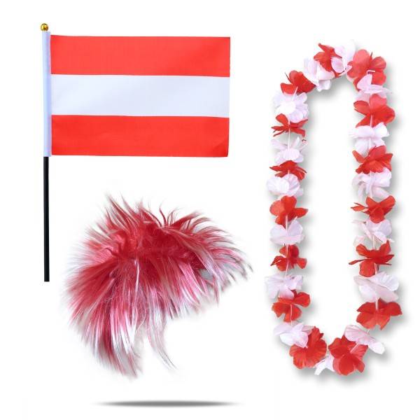 Sonia Originelli Fanset "Österreich" Austria Blumenkette Fahne Flagge Perücke Wig