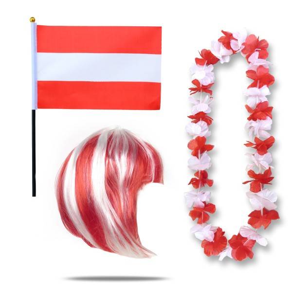 Sonia Originelli Fanset "Österreich" Austria Blumenkette Fahne Flagge Perücke Bob