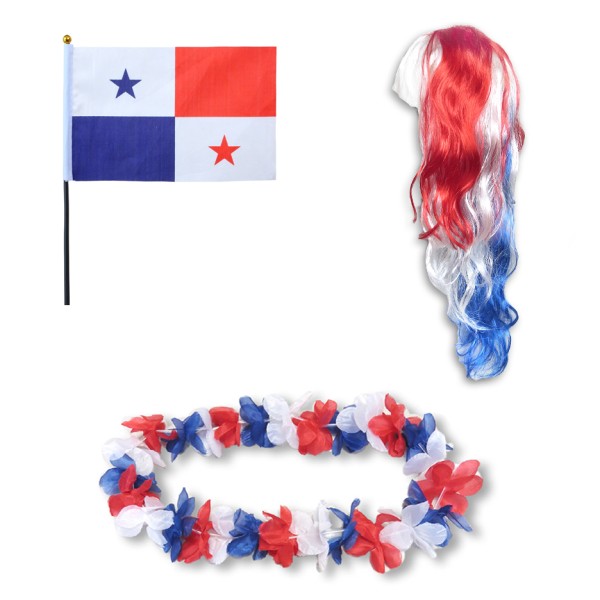 Sonia Originelli Fanset "Panama" Blumenkette Fahne Flagge Perücke Langhaar-Locken