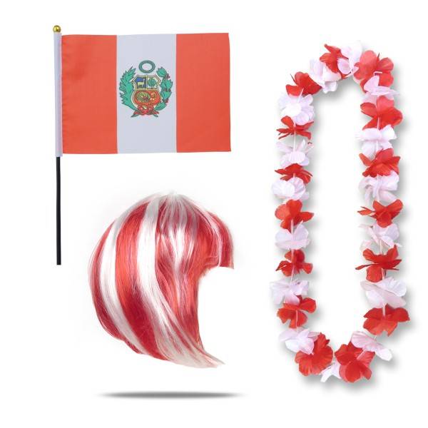 Sonia Originelli Fanset "Peru" Blumenkette Fahne Flagge Perücke Irokese