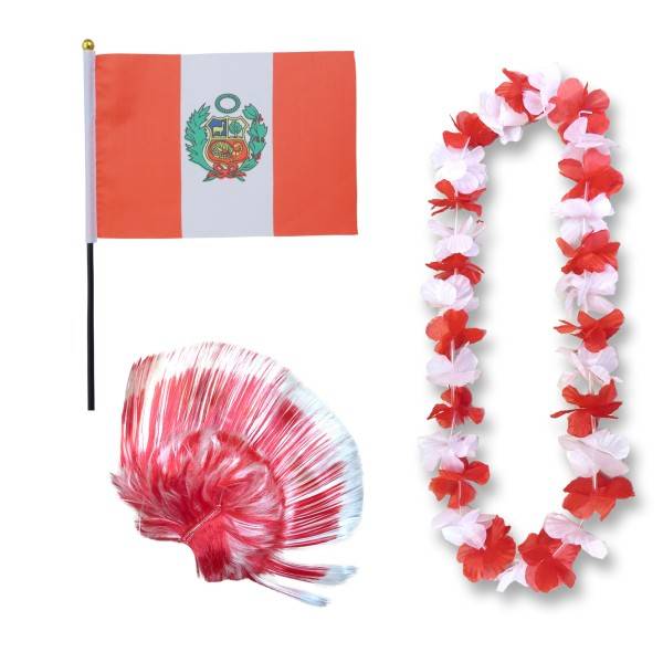 Sonia Originelli Fanset "Peru" Blumenkette Fahne Flagge Perücke Irokese