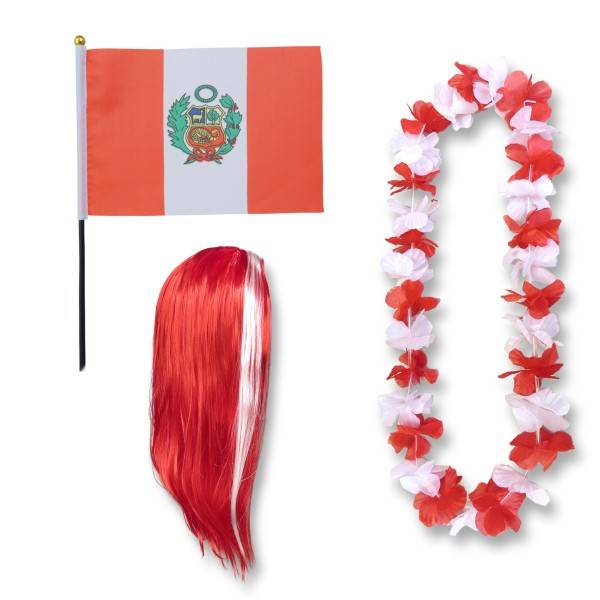 Sonia Originelli Fanset "Peru" Blumenkette Fahne Flagge Perücke Langhaar