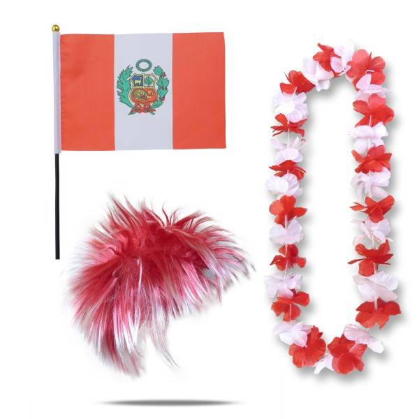 Sonia Originelli Fanset "Peru" Blumenkette Fahne Flagge Perücke Wig