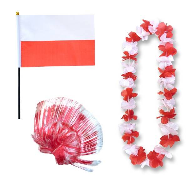 Sonia Originelli Fanset "Polen" Poland Polska Blumenkette Fahne Flagge Perücke Irokese