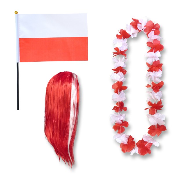 Sonia Originelli Fanset "Polen" Poland Polska Blumenkette Fahne Flagge Perücke Langhaar