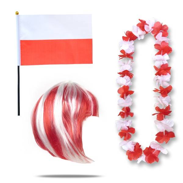 Sonia Originelli Fanset "Polen" Poland Polska Blumenkette Fahne Flagge Perücke Bob
