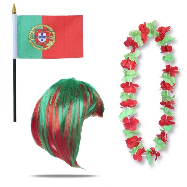 Sonia Originelli Fanset "Portugal" Blumenkette Fahne Flagge Perücke Bob