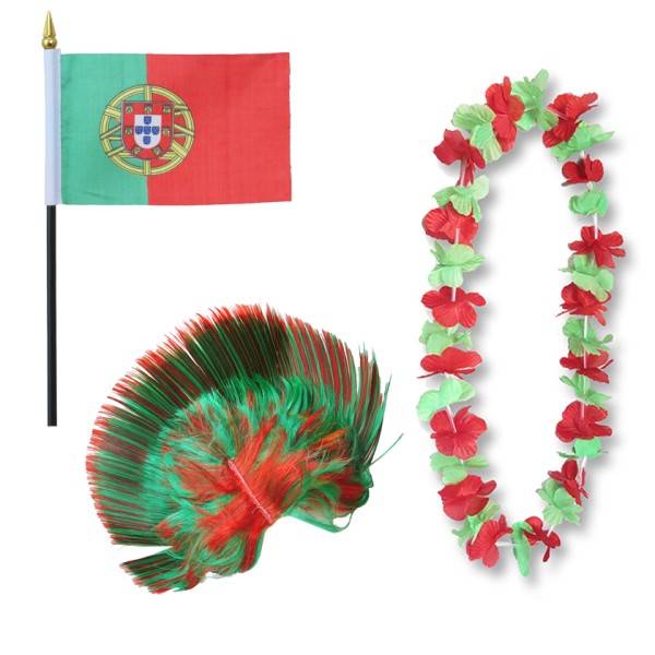 Sonia Originelli Fanset "Portugal" Blumenkette Fahne Flagge Perücke Irokese