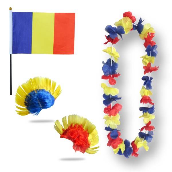 Sonia Originelli Fanset "Rumänien" Romania Blumenkette Fahne Flagge Perücke Irokese