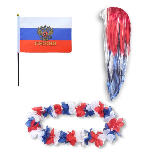 Sonia Originelli Fanset "Russland" Russia Blumenkette Fahne Flagge Perücke Langhaar