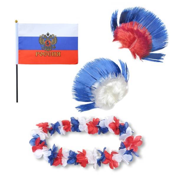 Sonia Originelli Fanset "Russland" Russia Blumenkette Fahne Flagge Perücke Irokese