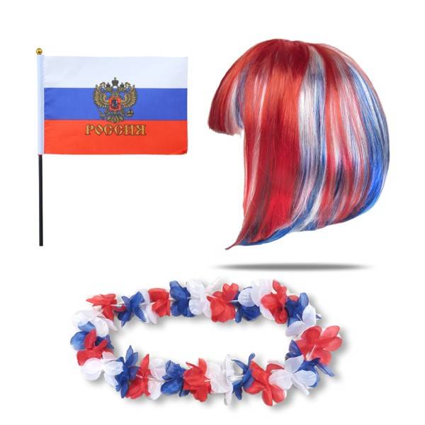 Sonia Originelli Fanset "Russland" Russia Blumenkette Fahne Flagge Perücke Bob