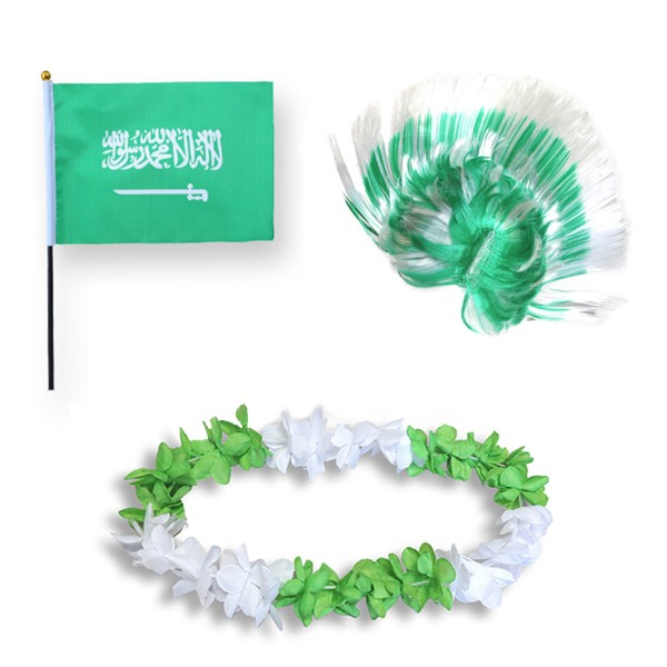 Sonia Originelli Fanset "Saudiarabien" Saudi Arabia Blumenkette Fahne Flagge Perücke Irokese