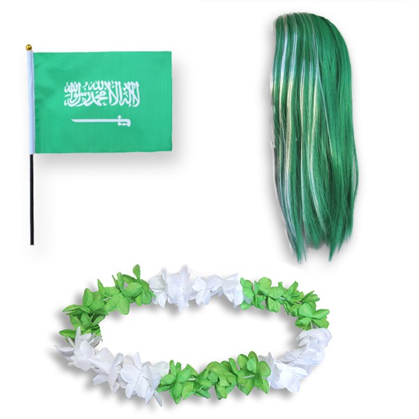 Sonia Originelli Fanset "Saudiarabien" Saudi Arabia Blumenkette Fahne Flagge Perücke Langhaar