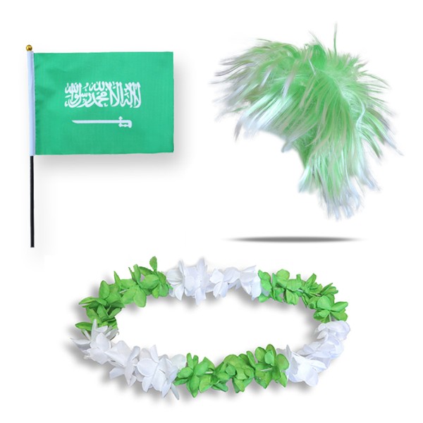 Sonia Originelli Fanset "Saudiarabien" Saudi Arabia Blumenkette Fahne Flagge Perücke Wig