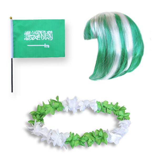 Sonia Originelli Fanset "Saudiarabien" Saudi Arabia Blumenkette Fahne Flagge Perücke Bob