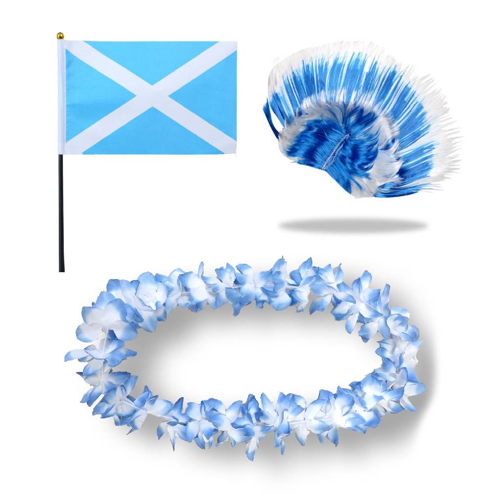 Sonia Originelli Fanset "Schottland" Scottland Blumenkette Fahne Flagge Perücke Irokese