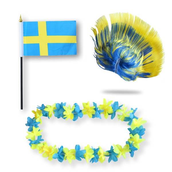 Sonia Originelli Fanset "Schweden" Sweden Blumenkette Fahne Flagge Perücke Irokese