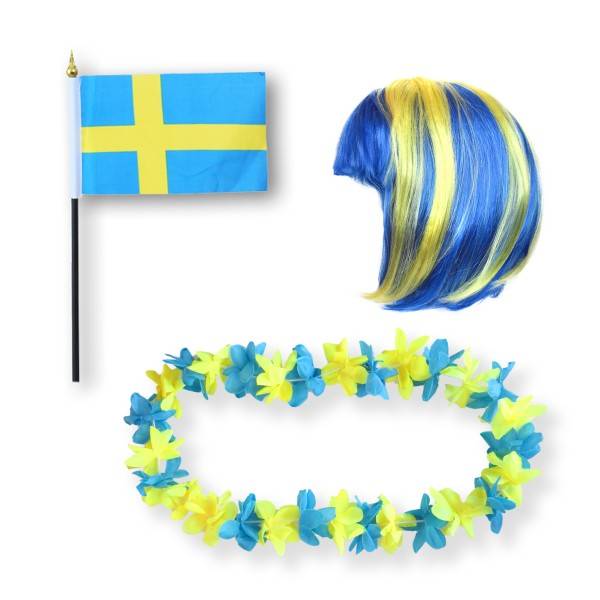 Sonia Originelli Fanset "Schweden" Sweden Blumenkette Fahne Flagge Perücke Bob