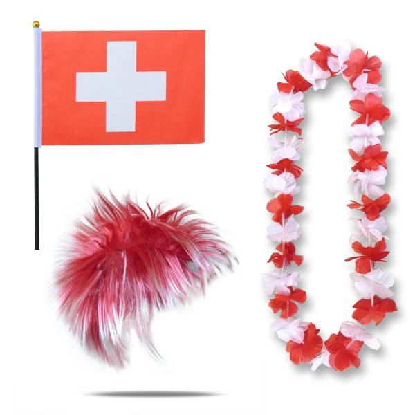 Sonia Originelli Fanset "Schweiz" Switzerland Blumenkette Fahne Flagge Perücke Wig