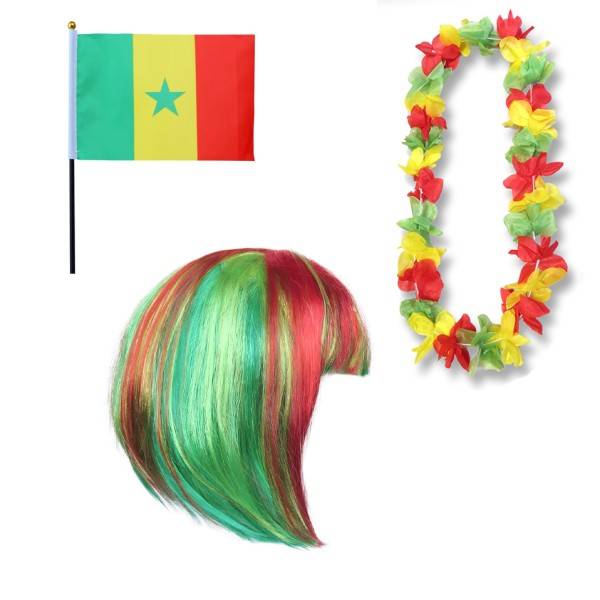 Sonia Originelli Fanset "Senegal" Blumenkette Fahne Flagge Perücke Bob