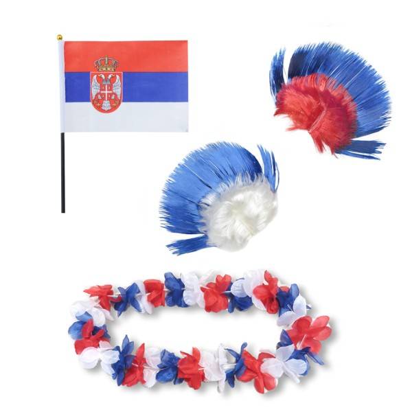 Sonia Originelli Fanset "Serbien" Serbia Blumenkette Fahne Flagge Perücke Irokese