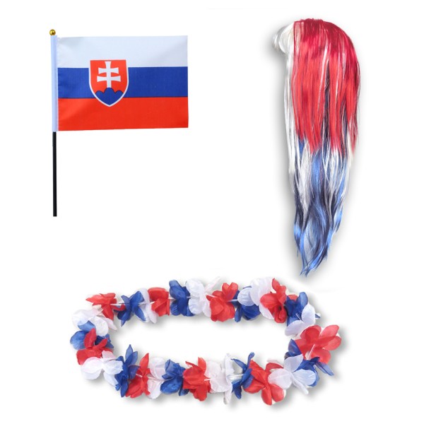 Sonia Originelli Fanset "Slowakei" Slovakia Blumenkette Fahne Flagge Perücke Langhaar