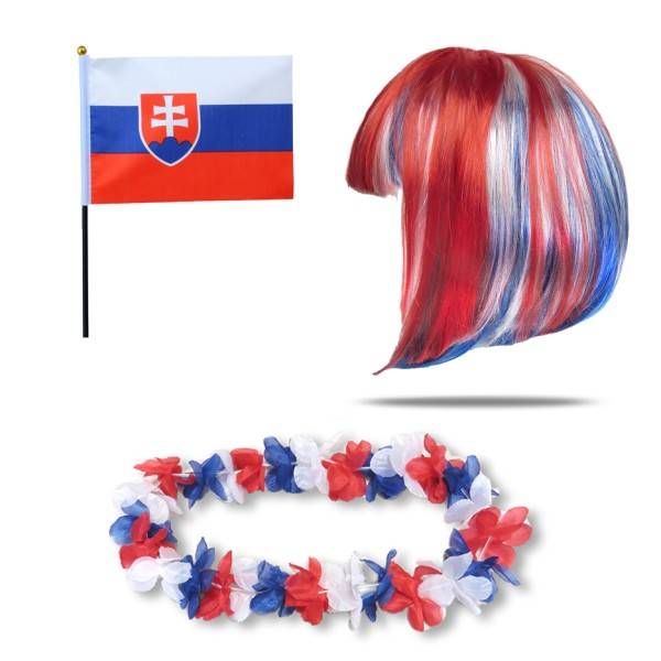 Sonia Originelli Fanset "Slowakei" Slovakia Blumenkette Fahne Flagge Perücke Bob