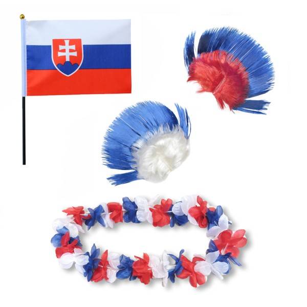 Sonia Originelli Fanset "Slowakei" Slovakia Blumenkette Fahne Flagge Perücke Irokese