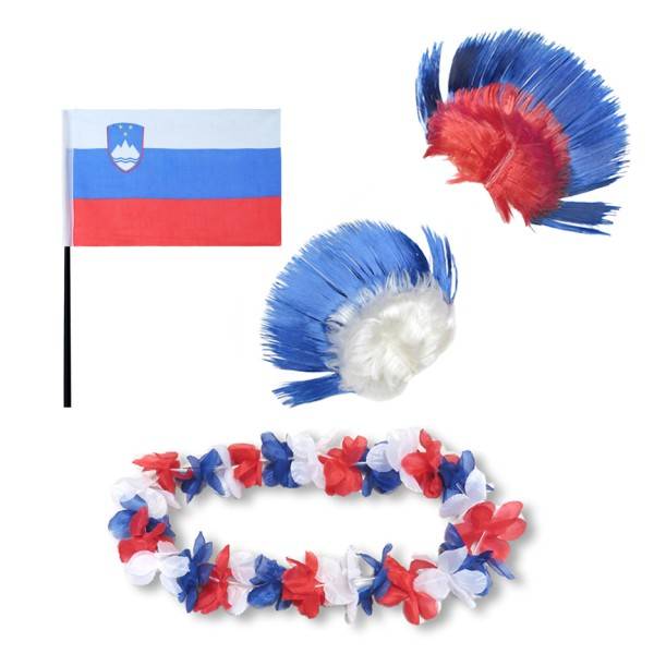 Sonia Originelli Fanset "Slowenien" Slovenia Blumenkette Fahne Flagge Perücke Irokese