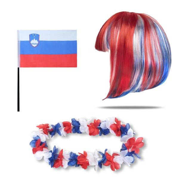 Sonia Originelli Fanset "Slowenien" Slovenia Blumenkette Fahne Flagge Perücke Bob