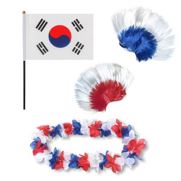 Sonia Originelli Fanset "Südkorea" South Korea Blumenkette Fahne Flagge Perücke Irokese