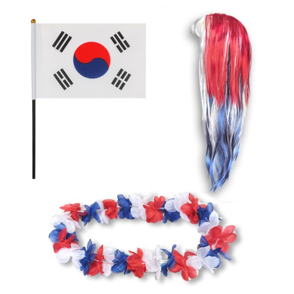 Sonia Originelli Fanset "Südkorea" South Korea Blumenkette Fahne Flagge Perücke Langhaar