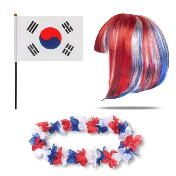 Sonia Originelli Fanset "Südkorea" South Korea Blumenkette Fahne Flagge Perücke Bob