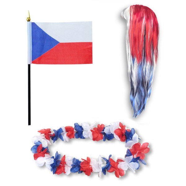 Sonia Originelli Fanset "Tschechien" Czech Republic Blumenkette Fahne Flagge Perücke Langhaar