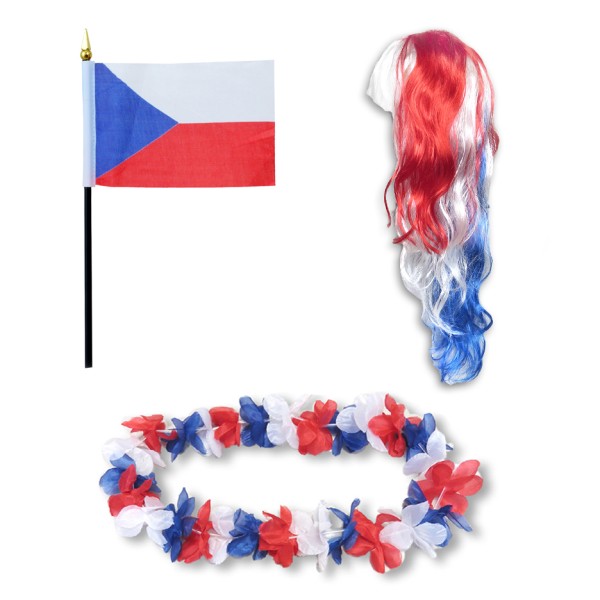 Sonia Originelli Fanset "Tschechien" Czech Republic Blumenkette Fahne Flagge Perücke Langhaar-Locken